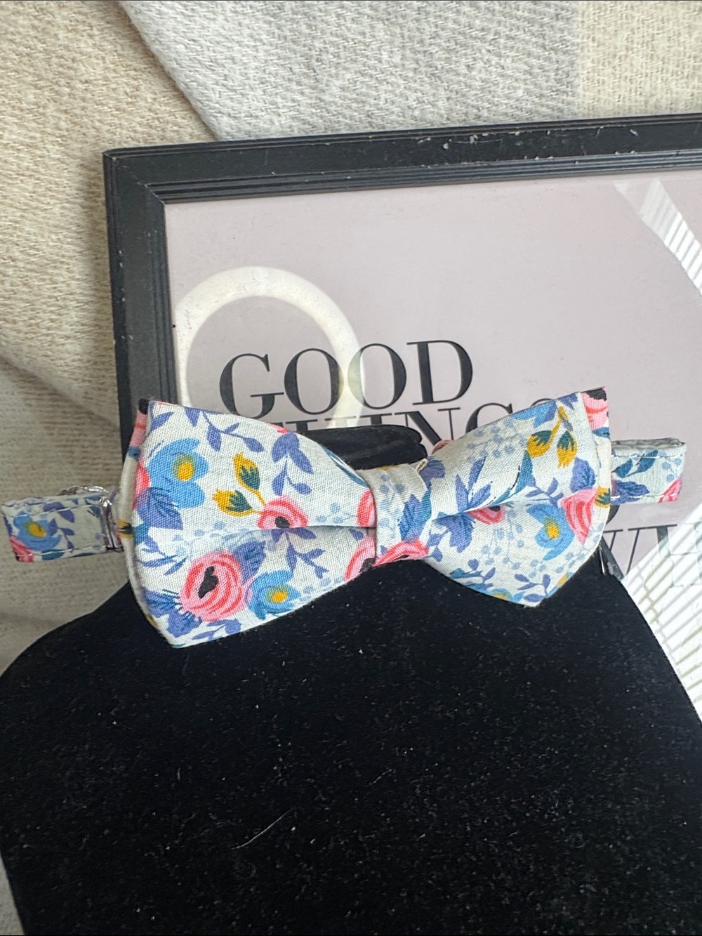 Floral Cotton Bow Tie - Blue, Pink & Yellow - Picture 1 of 2